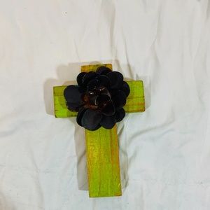 Wooden & Metal Flower Wall Cross